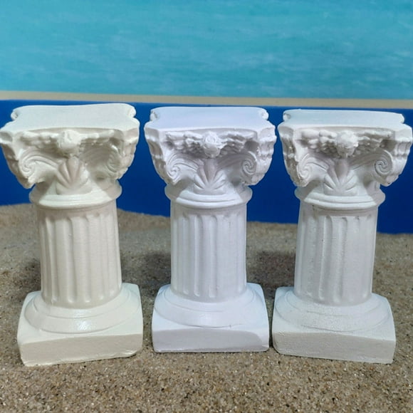 OULII 3Pcs Aquarium Decor Roman Columns Resin Sand Toys for Office Desk White
