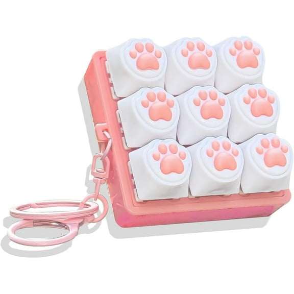 2PCS Keyboard Fidget Toy, 9 Key Mini Sound Cat Paw Creamy Clicker Clickeez Keychain for Adults Asmr Triggers Stress Relief
