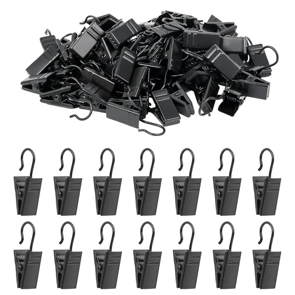 100 Pack Black Stainless Iron Curtain Clip Hooks, Multipurpose Drapery Clips for Party Lights, Christmas Decor, Crafts, Tents and Awnings