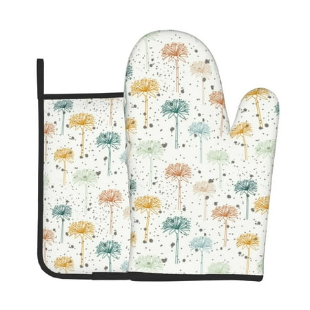 

Bingfone Dandelion Print Oven Mitts Pot Holders Set 2 PCS for Kitchen for Cooking Grilling Baking BBQ Pot Holders Cook Essentials