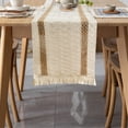 thumbnail image 4 of Burlap Table Runner 30x180cm Lace Trim Farmhouse Tablecloth With Fringe Rustic Chic Decor For Dining Coffee Or Wedding, 4 of 6