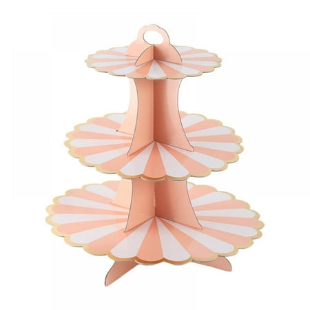 

3-Tier Round Cardboard Cupcake Stand Paper Treat Stacked Pastry Serving Platter for Birthday Wedding Party Display Decoration