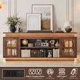 thumbnail image 2 of LED TV Stand for up 75" 80" TVs, Modern Entertainment Center with 36" Fireplace Space & Charging Station, Wooden Media Console with Glass Display Cabinets & LED Lights, Walnut, 2 of 10