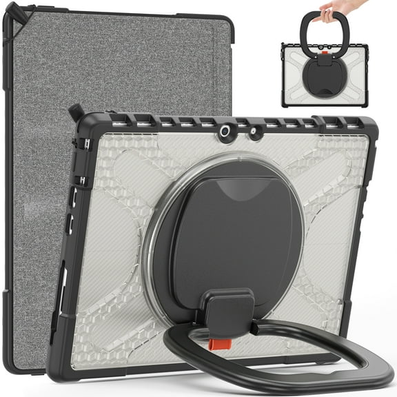 Dteck Surface Pro 8 Case 13 inch Protective Case, Heavy Duty Protective Cover with 360 Degree Swivel  Stand/Hand Strap& Compatible with Type Cover Keyboard, Clear