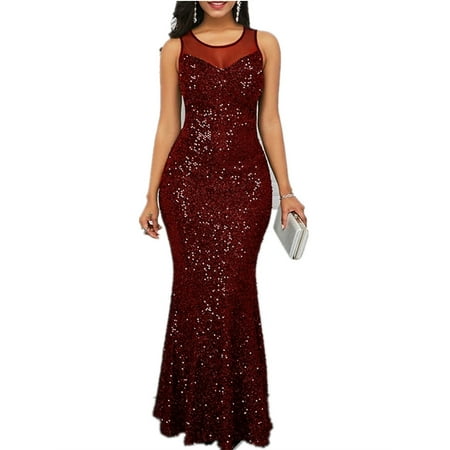 Sequin Party Dress for Women Sleeveless Slim Fit Formal Evening Dress