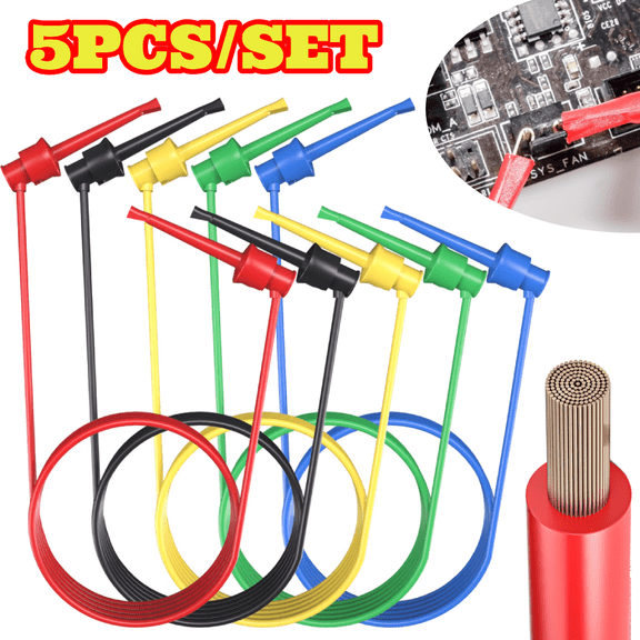 5pcs Test Hook Clips, Silicone Test Leads Testing Cables Wires Dual IC Hooks Clips for Electronic Testing