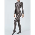 thumbnail image 2 of Haitryli Women's Long Sleeve Glossy Bodystocking Bodysuit Full Body Jumpsuit Unitards Shapewear Grey Brown M, 2 of 4