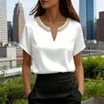 thumbnail image 1 of TaTaai Women's Loose Fit Summer Top Short Sleeve V-Neck Solid Color Pearl Accent Professional Office Casual Blouse Gift, 1 of 5
