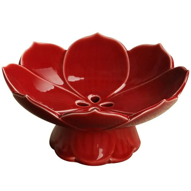 Plato de loto para frutas y bocadillos, platos de postre de cerámica de diseño único, cuenco decorativo con pie de diseño hueco para un fácil drenaje en la sala de estar, encimera de cocina (3