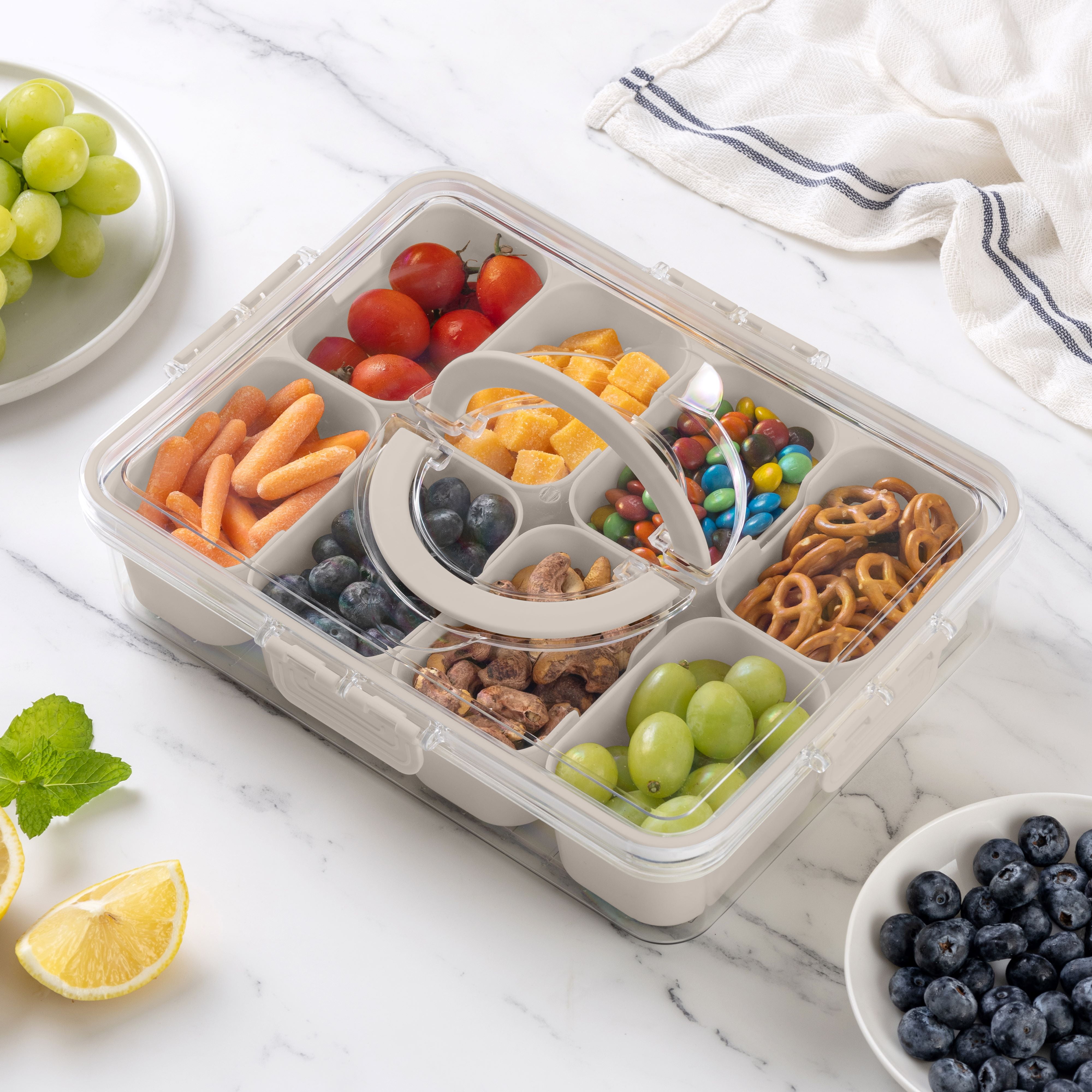 ETHEL 4-Compartment Snack Box – Portable Food Container With Lid, Clear PET, For Travel, Picnics, Kids