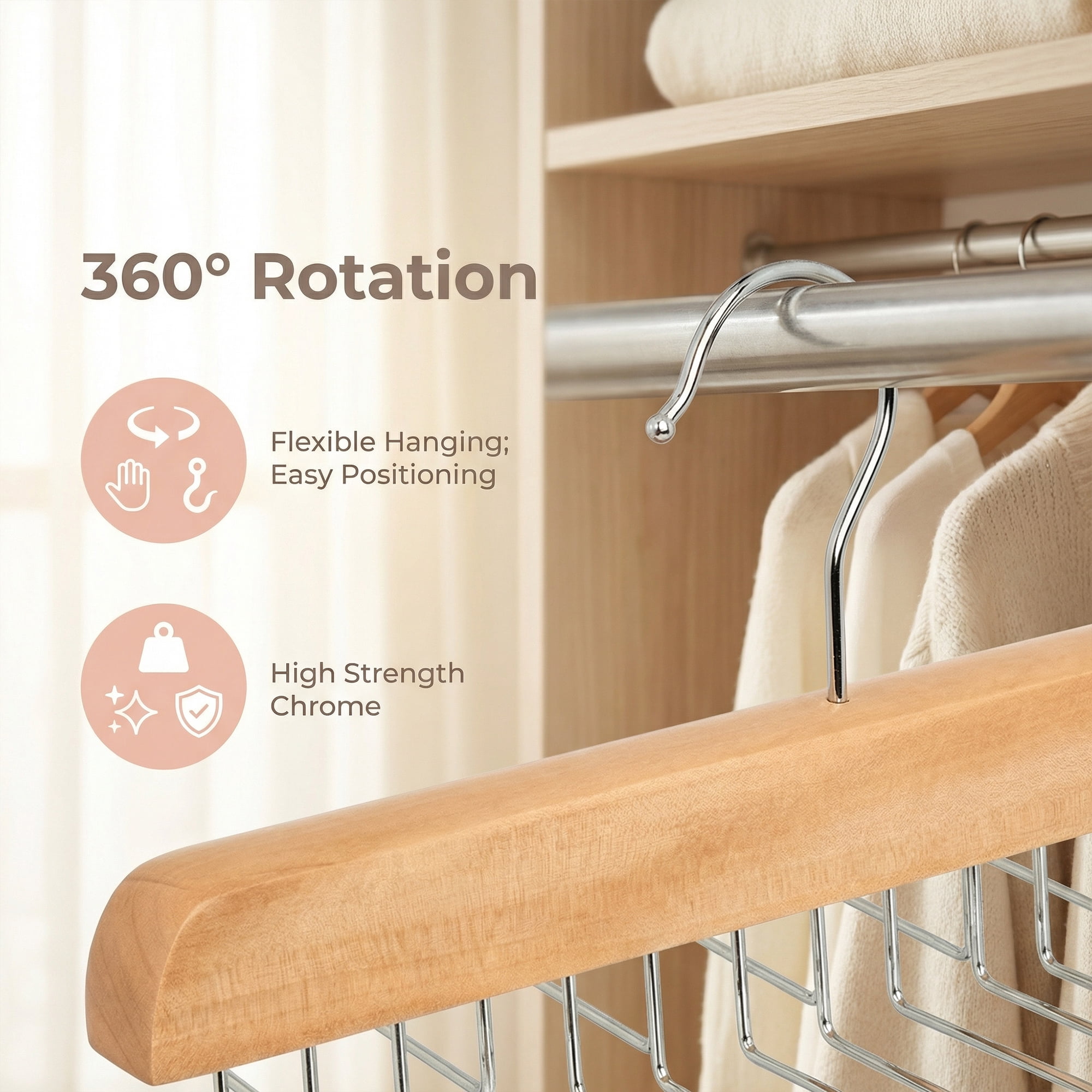 Unique Bargains 2Pcs Wood Tank Top Hangers For Closet Organizer Natural 16 Hooks