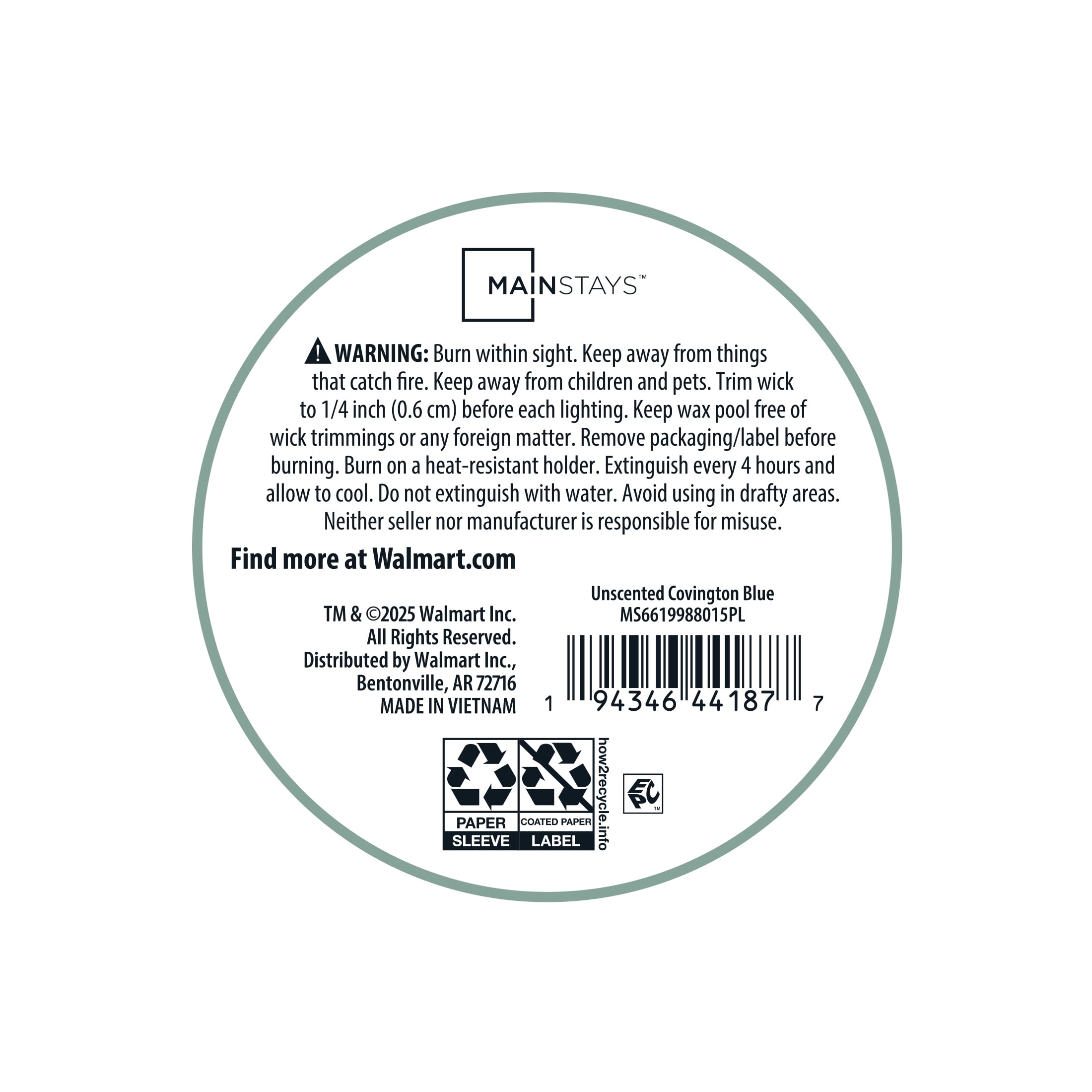 Mainstays Single Wick 3" x 6" Pillar Candle, Unscented, Green