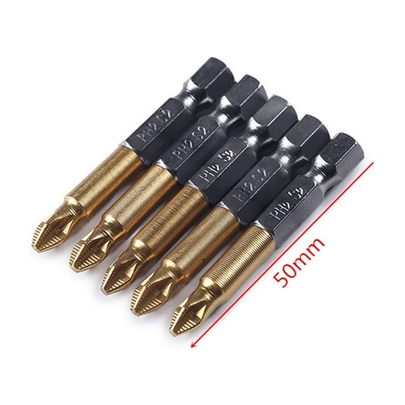 ZOURIH 5 Pcs Philips Screwdriver Bits Set Magnetic Anti-Skid Titanium Coated Bit 50mm Length PH2 Cross Head 1/4 inch Hex Shank with Magnetic for Power Screwdriver Impact Drill Toolkit Accessory,Gold