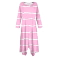 thumbnail image 4 of Cavosen Fall Dresses for Women Long Sleeve Pink Maxi Dress Hankerchief Hem Crew Neck Calf Length Long Dress Striped Casual Trendy Dress Party Vacation Fall Winter Clothes S, 4 of 5