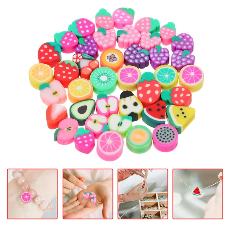 100pcs Fruit Theme Polymer Clay Beads Hand-made Beads Charms for