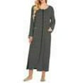thumbnail image 2 of Ekouaer Women Long House Coat Zipper Front Robes Full Length Nightgowns with Pockets Striped Loungewear, 2 of 5