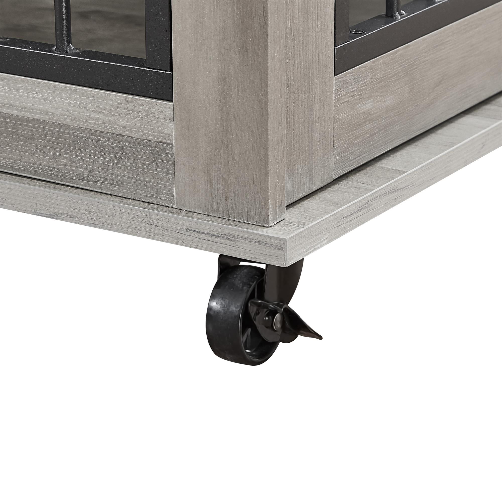 Pefilos 39" Dog Crate for Medium Dogs Sliding Door Wooden Dog Cage with Partition for Two Puppies Dog House Indoor, Gray Pefilos 39" Dog Crate for Medium Dogs Sliding Door Wooden Dog Cage with Partition for Two Puppies Dog House Indoor, Gray