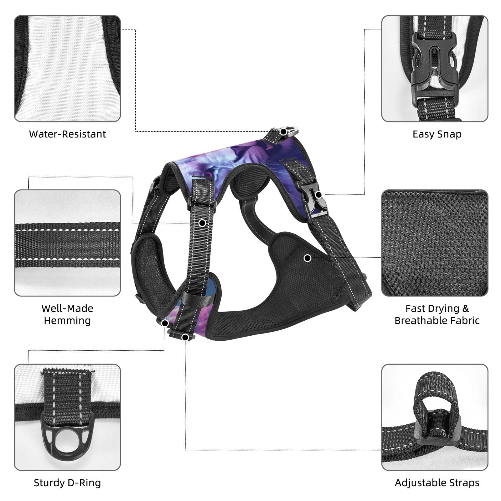 Kdxio Cool Lion Head Print No Pull Dog Harness Adjustable Reflective Oxford Easy Control Medium Large Dog Harness for Training and Everyday-Large