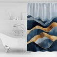 thumbnail image 2 of Abstract Graffiti Shower Curtain, 66" x 72", Blue Gold Stripe Water Ripples Waterproof Bathroom Curtain Washable Shower Curtain Set with 12 Hooks, 2 of 6