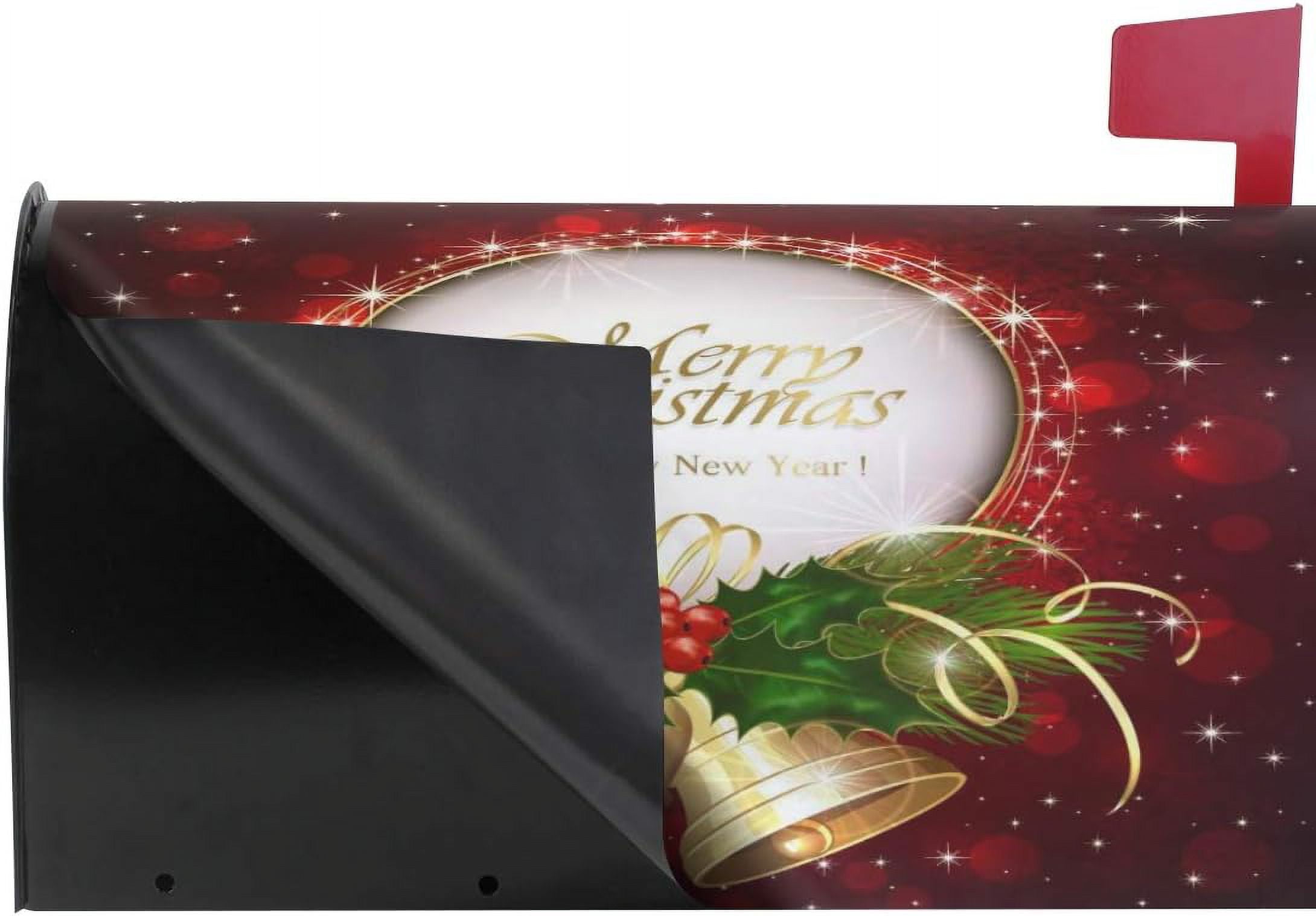 Christmas Bells and Holly Berries Magnetic Mailbox Cover Standard Size for Garden Yard Outdoor Decorations-18 x 20.8"