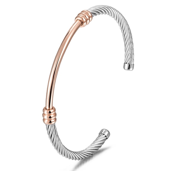 Cable Bracelet for Women Girl Silver Gold Rose Gold Inspired Antique Stainless Steel Twisted Cuff Bangle