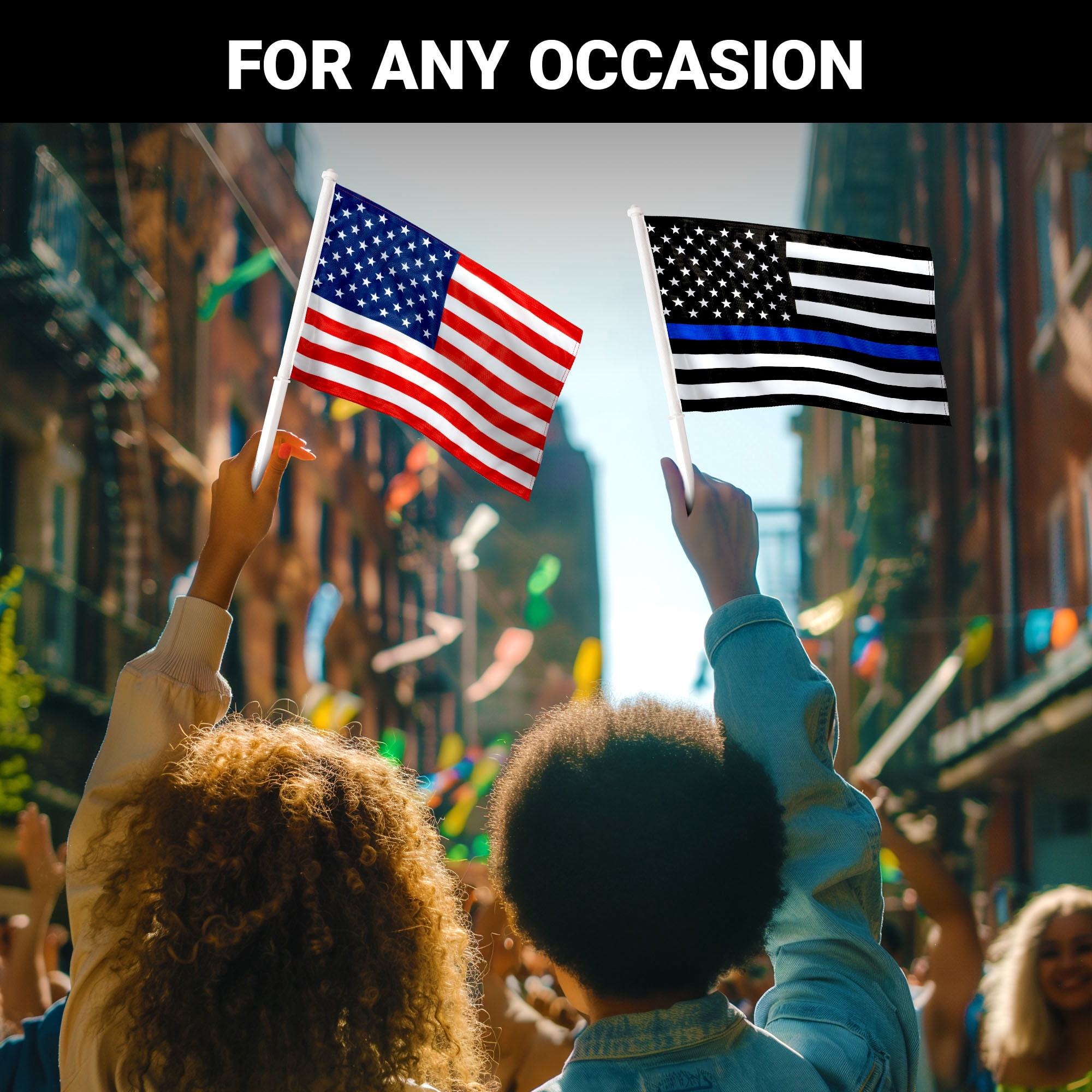 G128 Combo Pack: American USA Car Flag & Thin Blue Line Car Flag 11x17 In | Both Double Sided Printed 150D Polyester | Flagpole Included | Perfect for Festival Celebrations, Parades