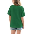 thumbnail image 5 of Amidoa Crewneck Girls Short Sleeve Cute Solid Summer Basic Tops Kids Casual Tees Green,8 Years, 5 of 5