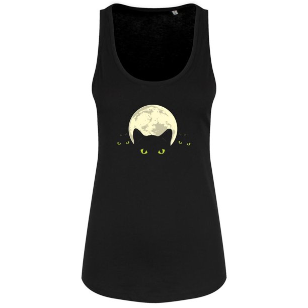 Grindstore - Camiseta sin mangas ilustración ojos de gato para mujer señora (Negro)