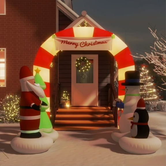 Casafoyer Christmas Inflatable Santa & Snowman Arch Gate LED 102.4"