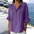 thumbnail image 5 of Naotn Ruffle 3/4 Sleeve Linen Shirts for Women Summer Casual Solid Color Button V Neck Tunic Tops, 5 of 8