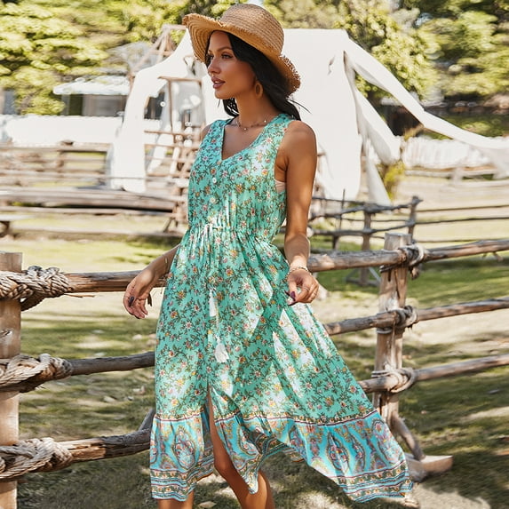 Summer Dresses for Women Maxi Dress V-Neck Floral Dress Casual Dress