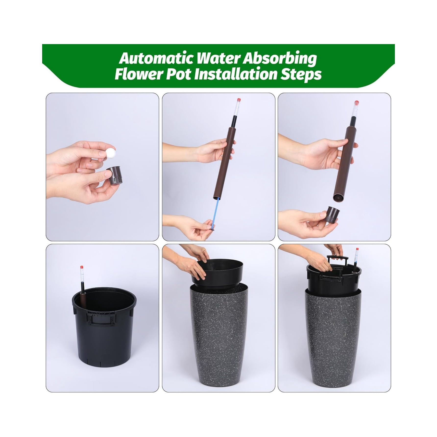 16/22" Tall Round Planter Set of 2, Self Watering Pots for Indoor Plants, Large Flower Pot Outdoor with Built-in Drainage and a Water Level Monitor, for Patio, Porch, Living Room, or Home Office