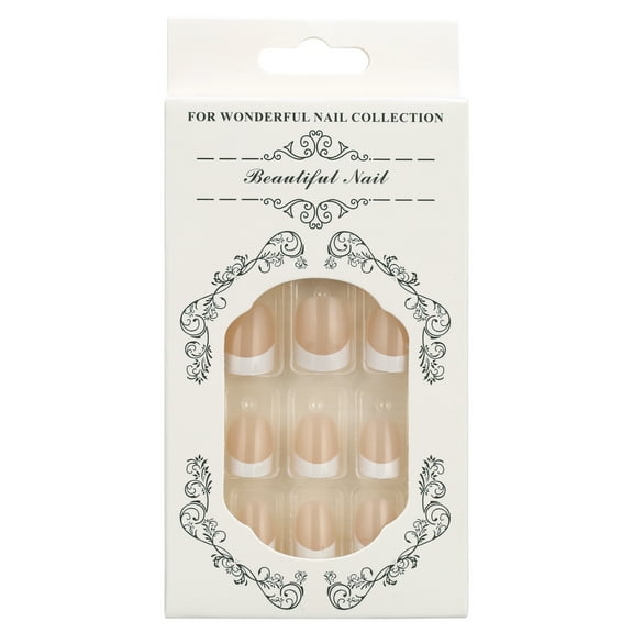 CC HOME Press On Nails - Pink Glossy Short Coffin Nails with Salon UV Finish, Reusable Opaque Nails in 12 Sizes - 24 Nail Kit with Jelly Stickers