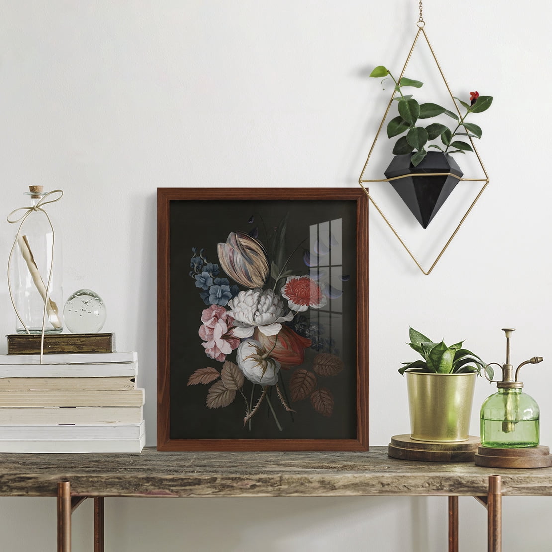 Dramatic Bouquet I -Framed Print w/glass-Chestnut