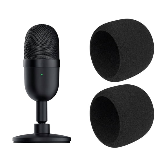 SOULWIT 2Pcs Microphones Pop Filter for Razer Seiren Mini/Seiren V2 Pro, Protective Mic Cover Windscreen Foam - Black
