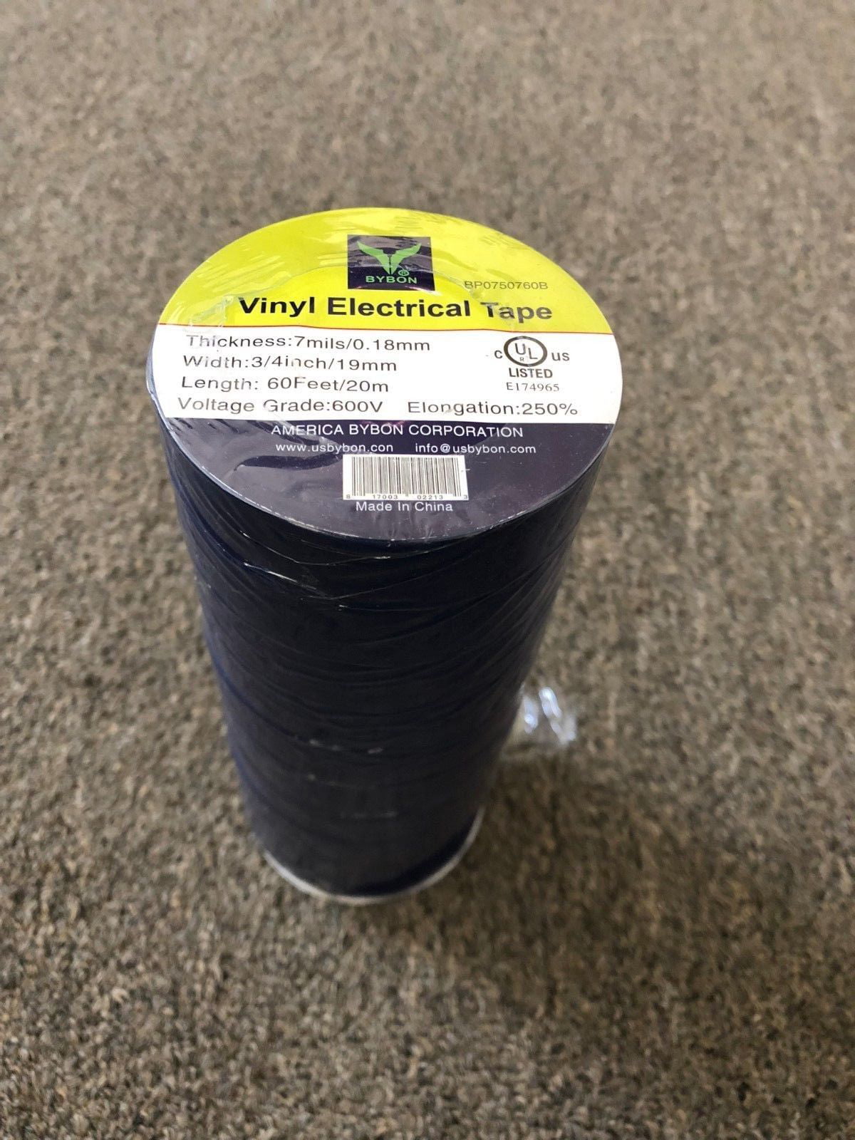 1-Roll Black,3/4 in x 60 ft UL-Listed, BYBON Vinyl Electrical Tape 