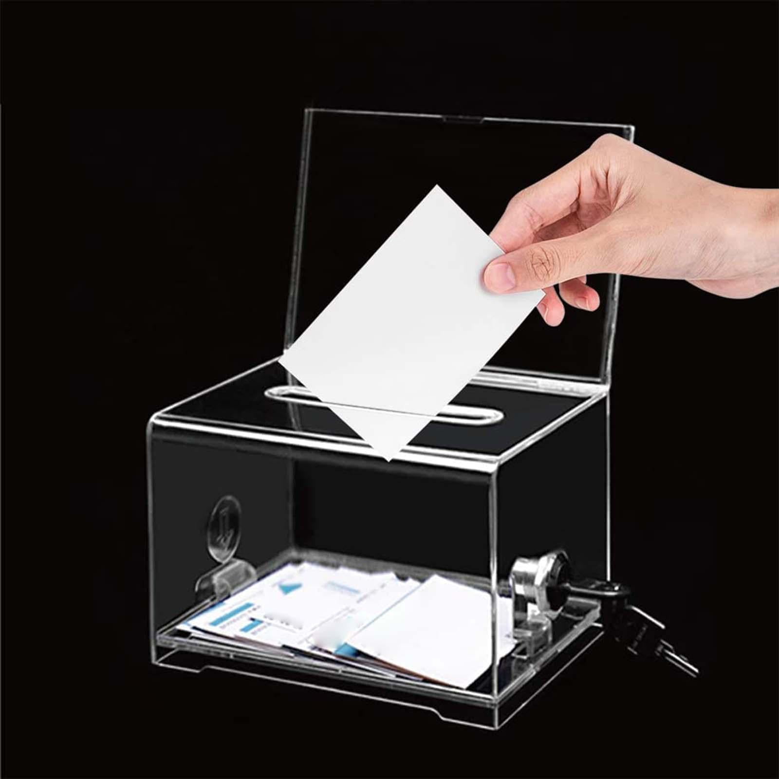 12 inch Cube Ballot Box, Suggestion Box with Key Lock and Side Pocket, Security Pen Included - Clear Acrylic (Bb)