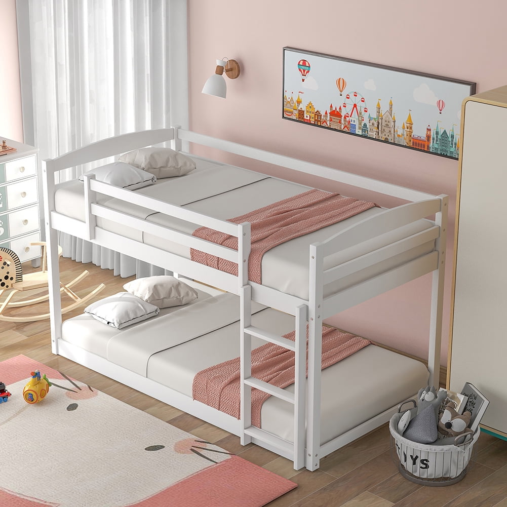 Kadyn Solid Wood Twin Bunk Bed with Ladder and Safety Rail, White Kadyn Solid Wood Twin Bunk Bed with Ladder and Safety Rail, White