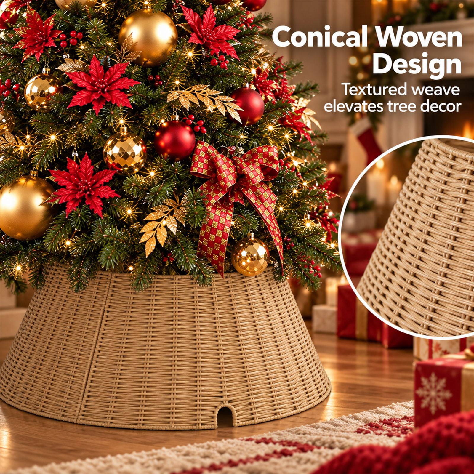 Alvantor Water Hyacinth Christmas Tree Collar, Woven Base Cover, Natural, 19.69 x 27.17 x 10.24 in