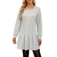 thumbnail image 3 of UVN Fall Dresses for Women Winter Long Sleeve Crewneck Oversized Casual Pullover Patchwork Sweatshirt Dress, 3 of 10