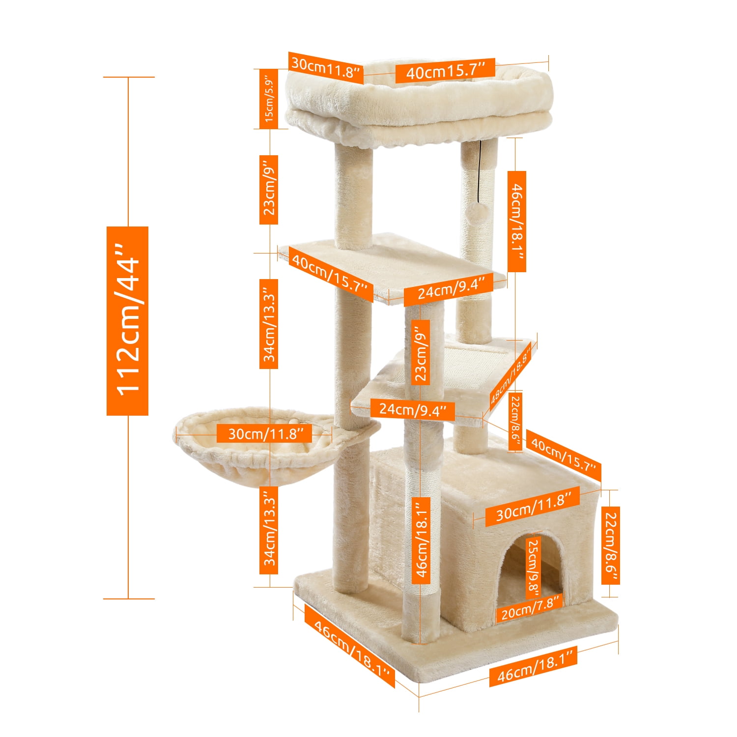 Pefilos 44" Multi-Level Modern Cat Tree for Indoor Cats with Scratching Post, Cozy Condo, Top Perch, Hammock and Dangling Ball For Small to Medium Cats, Beige Pefilos 44" Multi-Level Modern Cat Tree for Indoor Cats with Scratching Post, Cozy Condo, Top Perch, Hammock and Dangling Ball For Small to Medium Cats, Beige