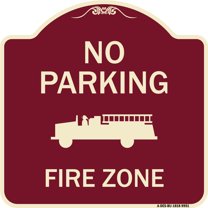 SignMission Designer Series Sign - No Parking, Fire Zone With Fire Truck Graphic | Burgundy 18" X 18" Heavy-Gauge Aluminum Architectural Sign | Protect Your Business & Municipality |