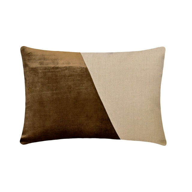 The HomeCentric Decorative Brown 12"x26" (30x65 cm) Lumbar Pillow Cover, Velvet Patchwork & Color Blocking Oblong Pillow, Patchwork Pattern Modern Style - Velutinous Brown
