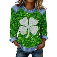 thumbnail image 3 of TaTaai Women's Casual Patchwork Shirt Long Sleeve Round Neck Solid Color St Patrick Day Blouse Soft Comfy Lightweight Top Spring Daily Holiday Party Wear Gift, 3 of 5