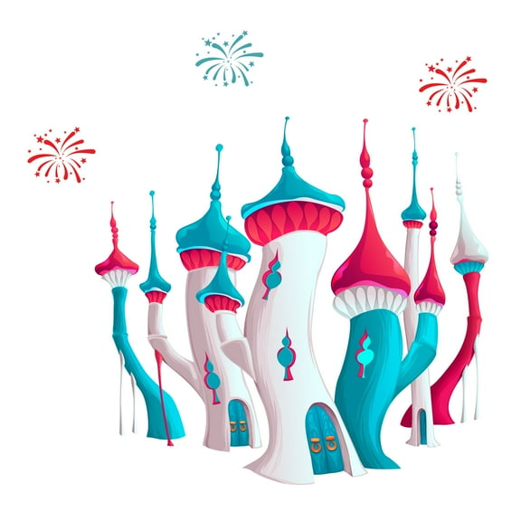 FANTASY - Home Living Room Magical Castle Wall Decoration - Multicolored Fire Works Design Vinyl Wall Decal - Nursery Kids Bedroom Fairy Tale Dream Land Adhesive Wall Décor Sticker 20" x 20"