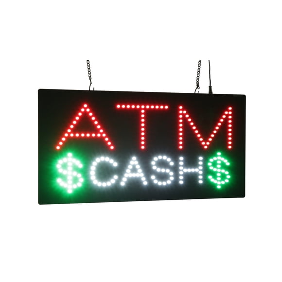 ATM Cash Sign, 19"x10", 48x24cm, TOPKING, LED, Neon, Florescent, Signage, Signboard, Display, Billboard, Screen, Grand Opening, Gift
