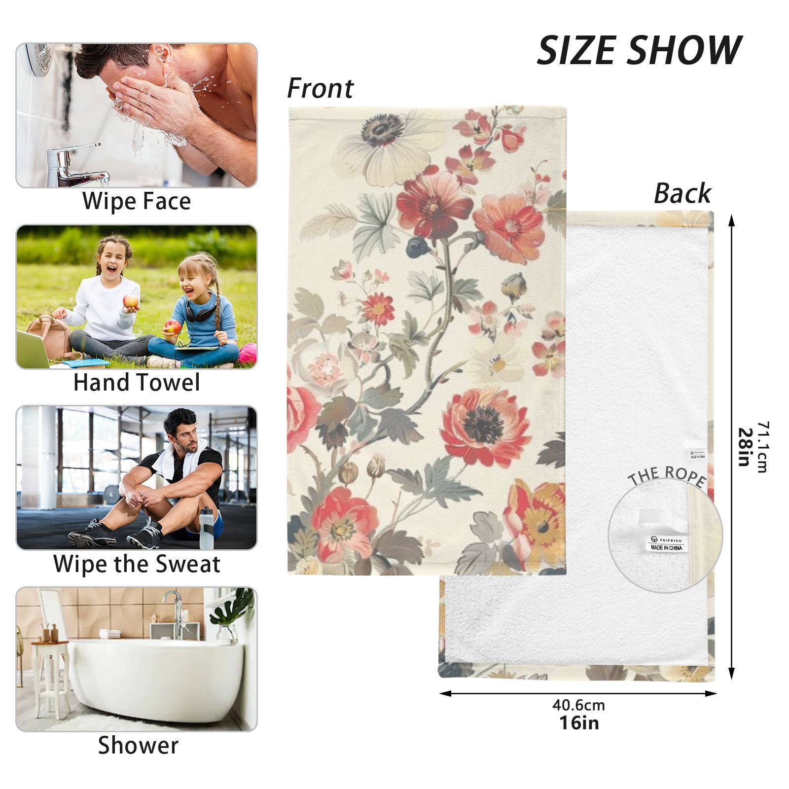 Boho Flowers Hand Towels Cotton Bath Towels Large Face Towels Absorbent for Bathroom 2 Packs