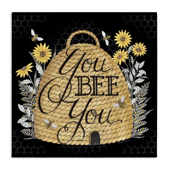Stupell Industries Cottage You Bee You Motivational Phrase Vintage Whicker Beehive Canvas Art, 17 x 17, by Deb Strain