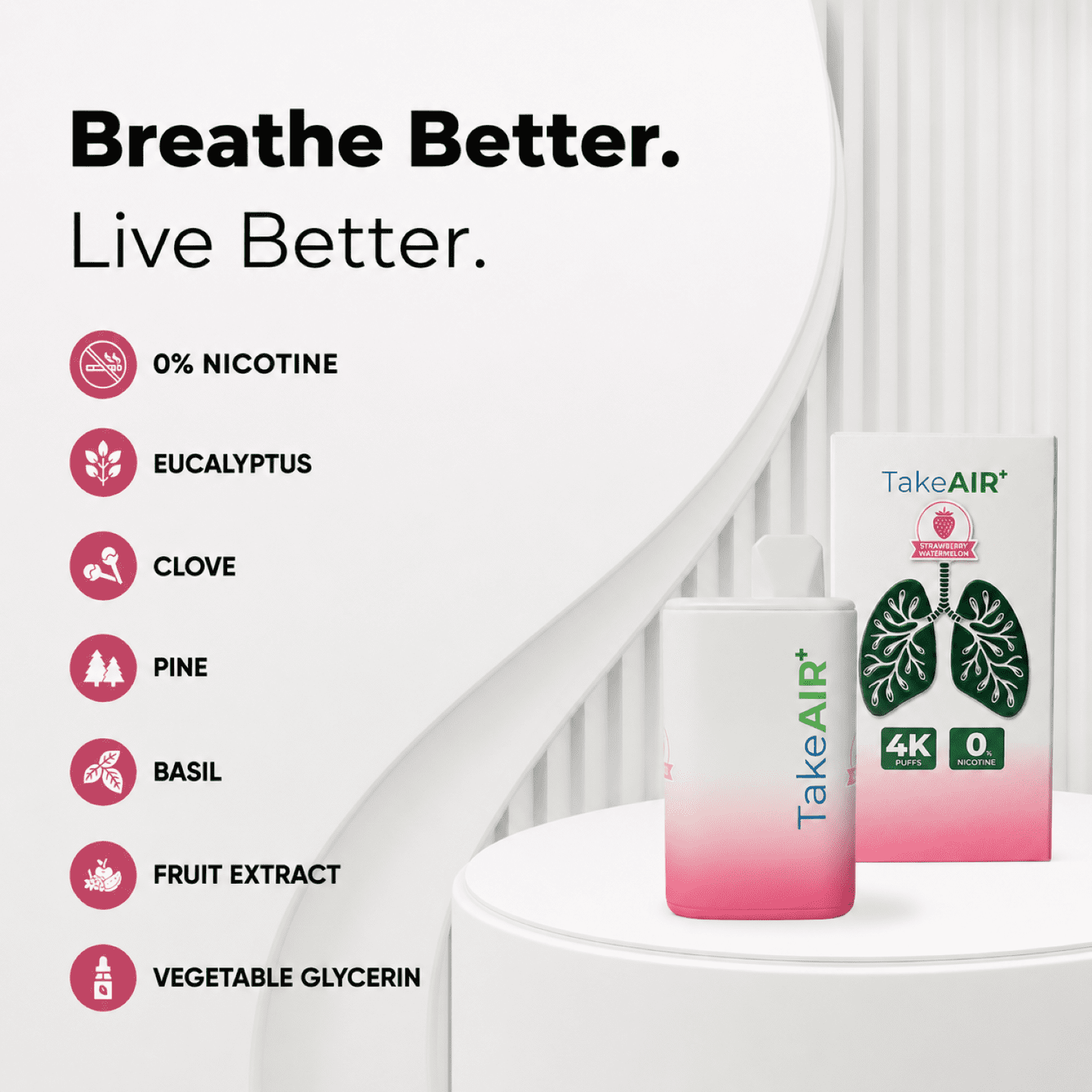 TakeAIR+ Nicotine-Free Diffuser Over 4K Puffs, All Natural, Smokeless Inhaler, Strawberry Watermelon