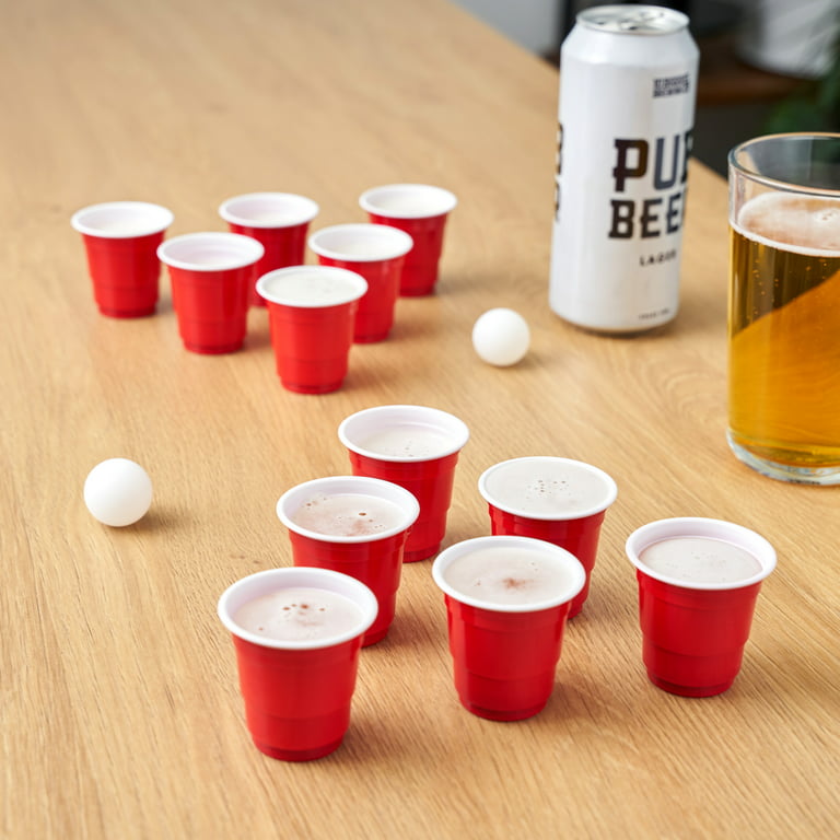 True Mini Beer Pong Game, 1.5 Ounce Disposable Red Party Cup Plastic Shot  Glasses, Red, Set of 12 Cups and 2 Mini Ping Pong Balls 